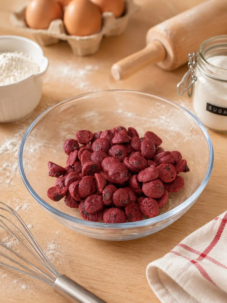 A bowl of Red Velvet Cereal Cookies